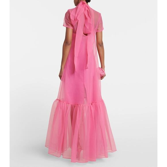 Staud Calluna Pink Organza Maxi Dress Tiered Ruffle Gown Size Medium - Picture 3 of 10